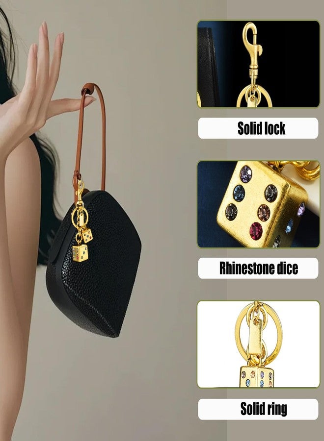 LSBDJDL Metal Dice Colorful Rhinestone Bag Charms Handbag Bag Pendant Key Chain Car Accessories Love's Day Gifts For Him (Gold) - Image 2